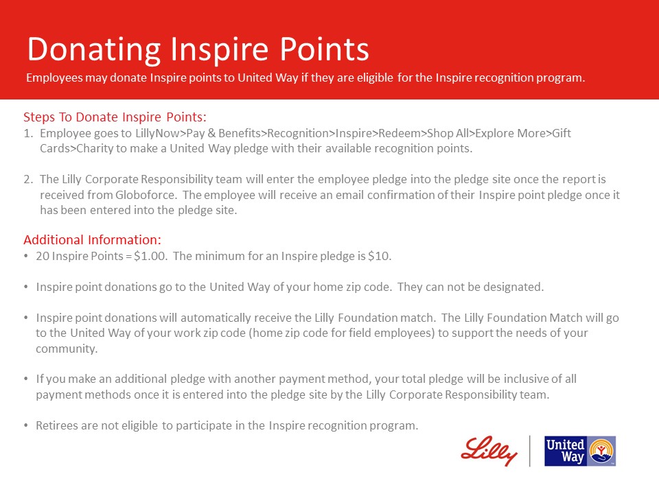 Lilly Workplace Giving Donating inspire points